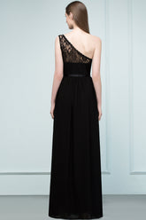 Stylish Black Chiffon One-Shoulder Lace Affordable Bridesmaid Dresses-27dress